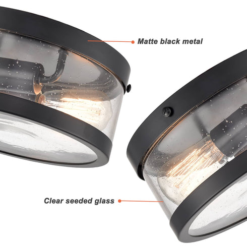 Farmhouse 2-light Black Metal with Seeded Glass Drum Flush Mount Ceiling Light